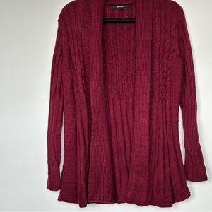 Burgundy Cable Knit Cardigan Sweater
